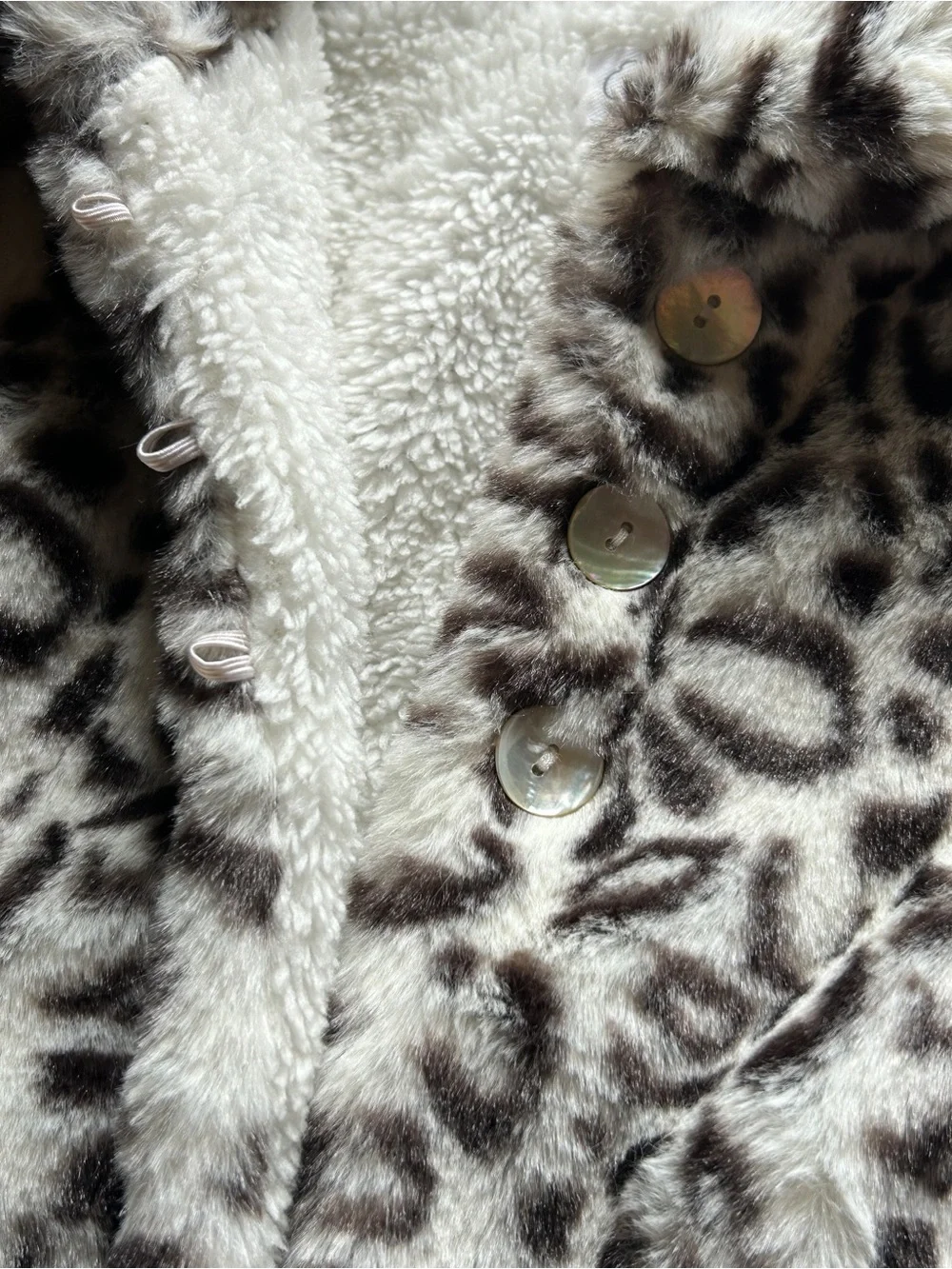 Mud Pie Girls' Faux Fur Leopard Pea Coat in White & Brown